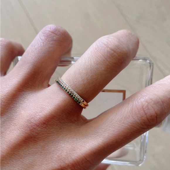 Tiny Single Row Paved Crystals 18K Gold Plated Ring - Clear - Picture 2 of 5